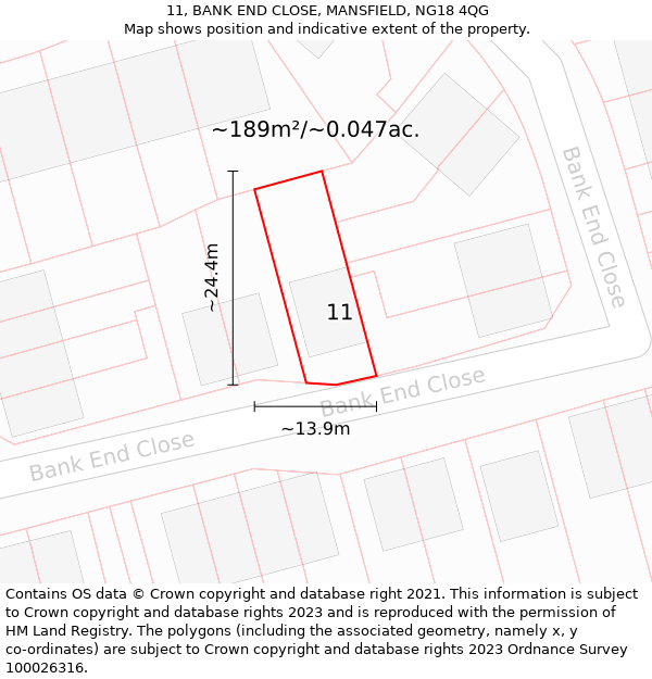 11, BANK END CLOSE, MANSFIELD, NG18 4QG: Plot and title map