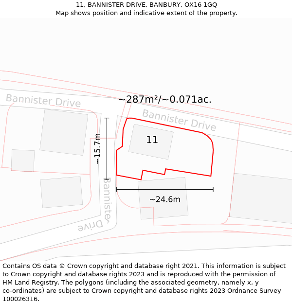 11, BANNISTER DRIVE, BANBURY, OX16 1GQ: Plot and title map