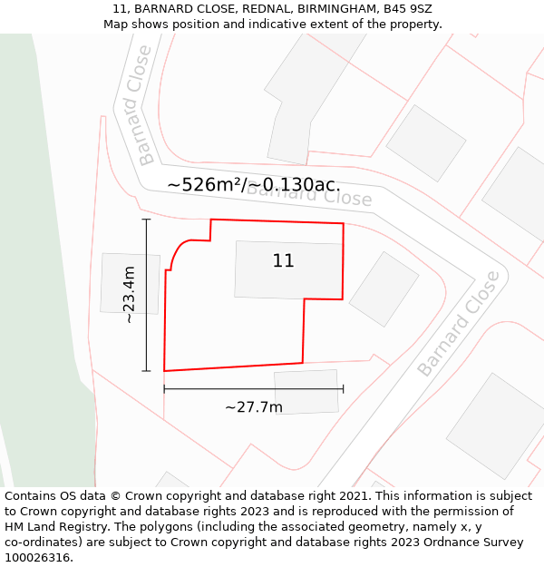 11, BARNARD CLOSE, REDNAL, BIRMINGHAM, B45 9SZ: Plot and title map