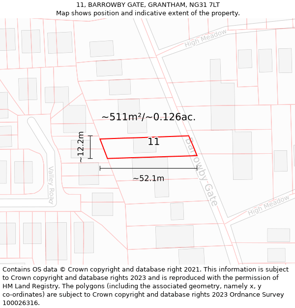 11, BARROWBY GATE, GRANTHAM, NG31 7LT: Plot and title map