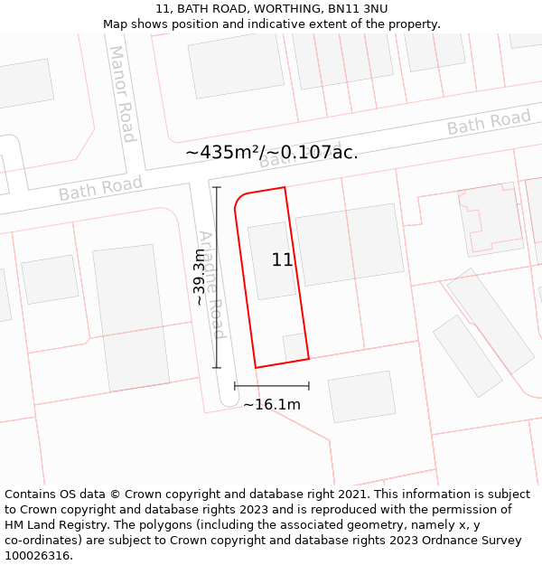 11, BATH ROAD, WORTHING, BN11 3NU: Plot and title map
