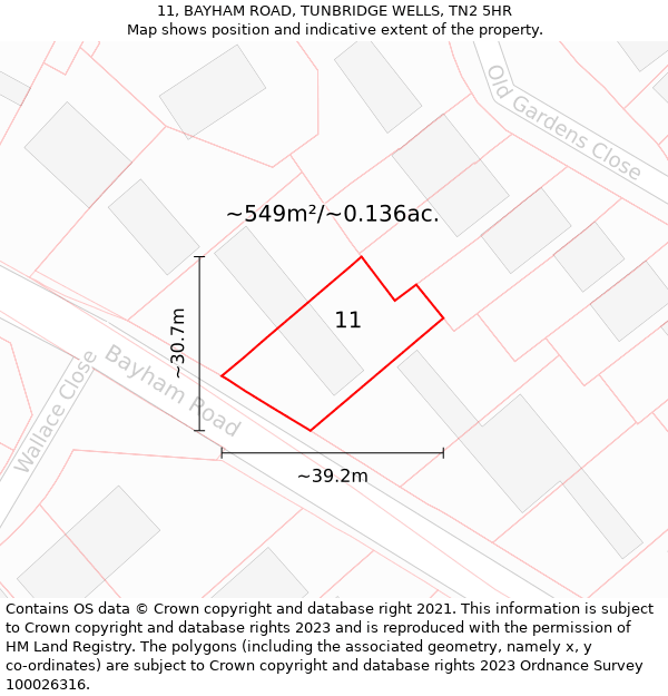 11, BAYHAM ROAD, TUNBRIDGE WELLS, TN2 5HR: Plot and title map