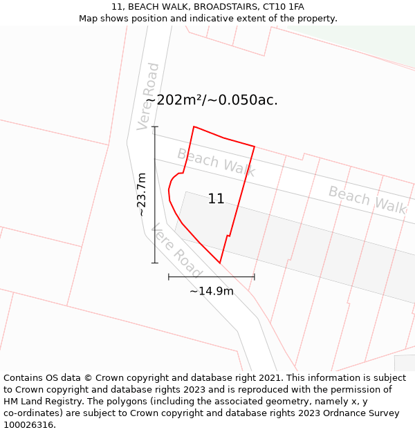 11, BEACH WALK, BROADSTAIRS, CT10 1FA: Plot and title map