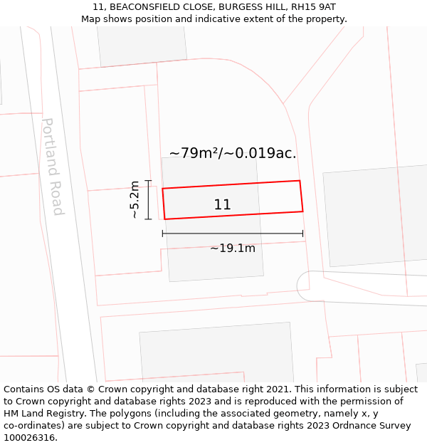 11, BEACONSFIELD CLOSE, BURGESS HILL, RH15 9AT: Plot and title map