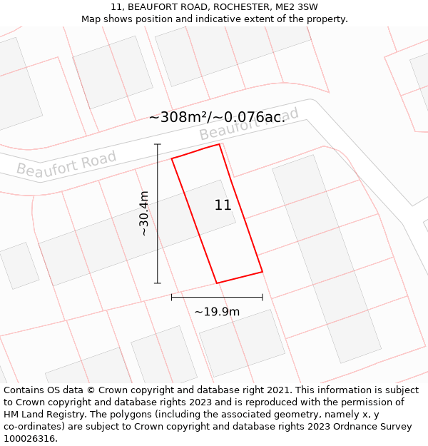 11, BEAUFORT ROAD, ROCHESTER, ME2 3SW: Plot and title map