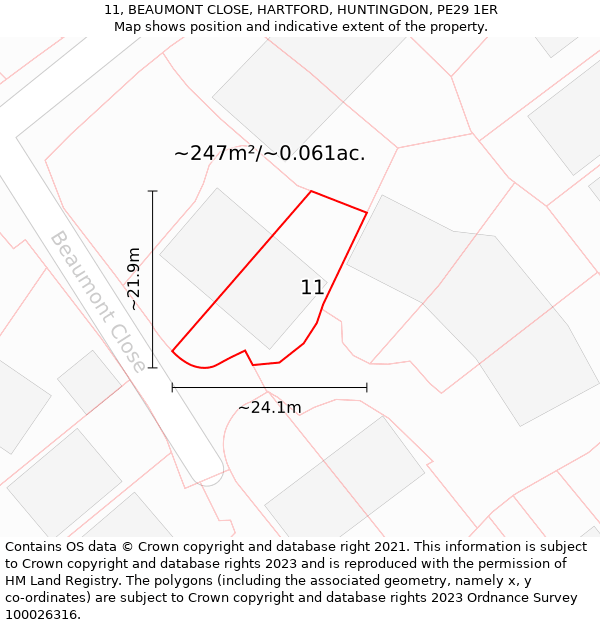 11, BEAUMONT CLOSE, HARTFORD, HUNTINGDON, PE29 1ER: Plot and title map