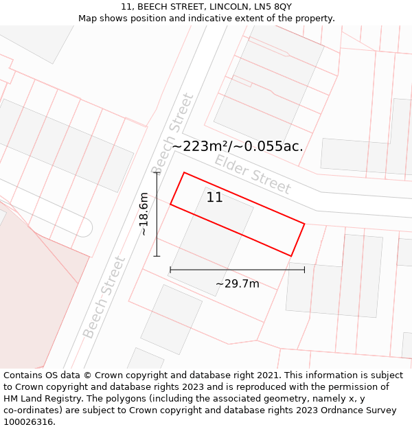 11, BEECH STREET, LINCOLN, LN5 8QY: Plot and title map