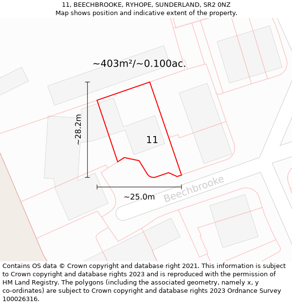 11, BEECHBROOKE, RYHOPE, SUNDERLAND, SR2 0NZ: Plot and title map