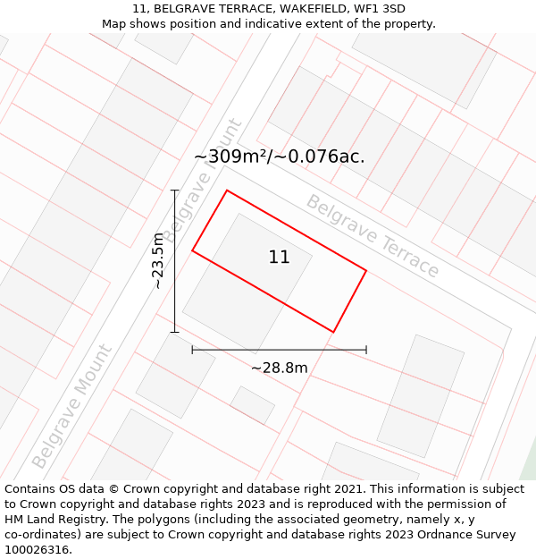 11, BELGRAVE TERRACE, WAKEFIELD, WF1 3SD: Plot and title map