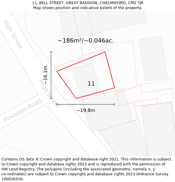 11, BELL STREET, GREAT BADDOW, CHELMSFORD, CM2 7JR: Plot and title map