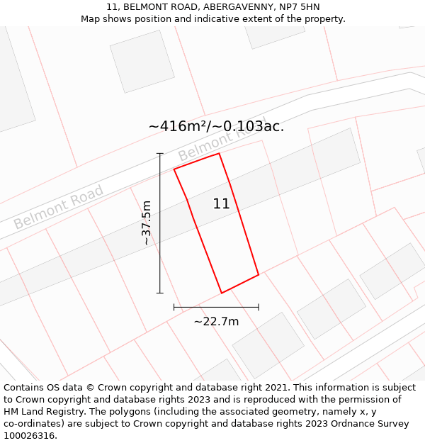 11, BELMONT ROAD, ABERGAVENNY, NP7 5HN: Plot and title map