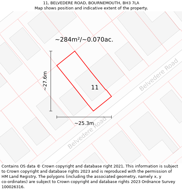 11, BELVEDERE ROAD, BOURNEMOUTH, BH3 7LA: Plot and title map