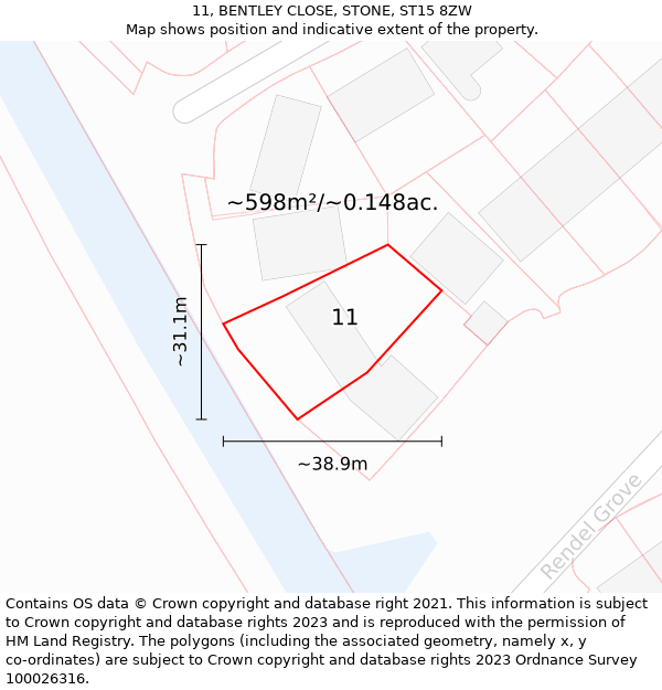 11, BENTLEY CLOSE, STONE, ST15 8ZW: Plot and title map