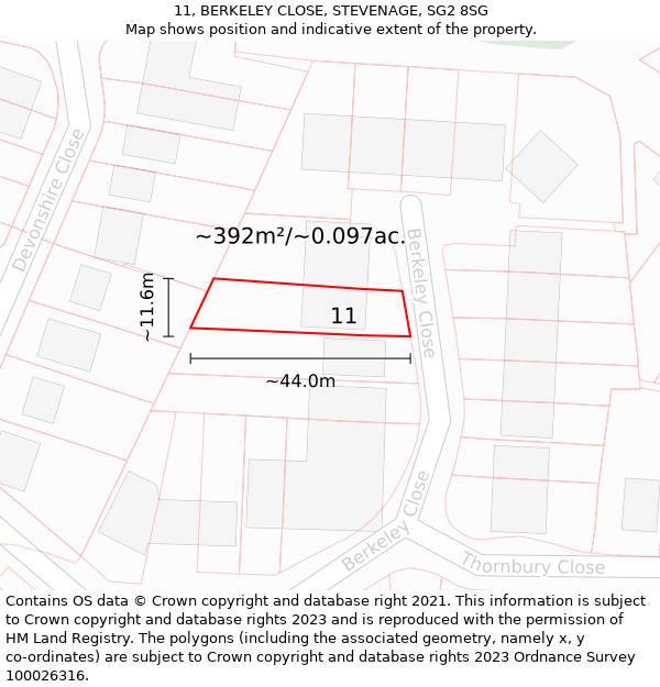 11, BERKELEY CLOSE, STEVENAGE, SG2 8SG: Plot and title map