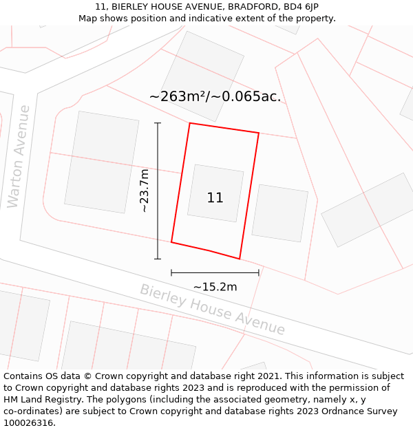 11, BIERLEY HOUSE AVENUE, BRADFORD, BD4 6JP: Plot and title map