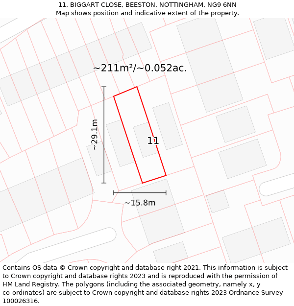 11, BIGGART CLOSE, BEESTON, NOTTINGHAM, NG9 6NN: Plot and title map