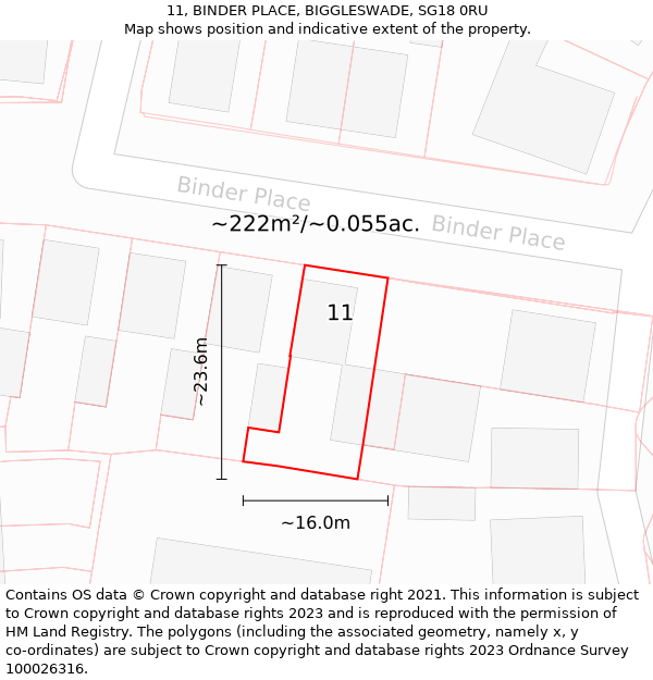 11, BINDER PLACE, BIGGLESWADE, SG18 0RU: Plot and title map