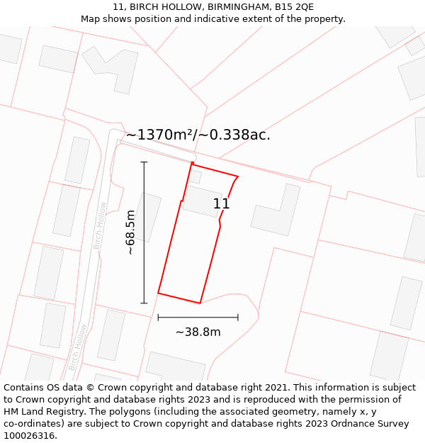 11, BIRCH HOLLOW, BIRMINGHAM, B15 2QE: Plot and title map