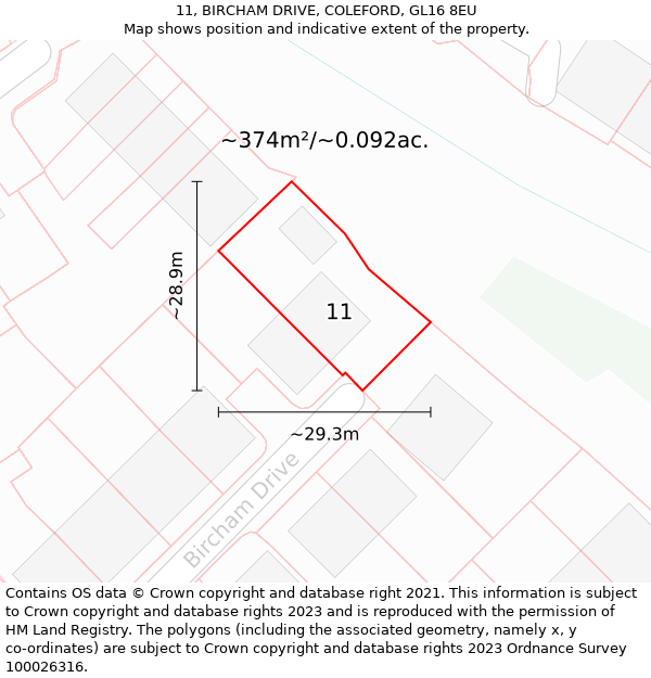 11, BIRCHAM DRIVE, COLEFORD, GL16 8EU: Plot and title map