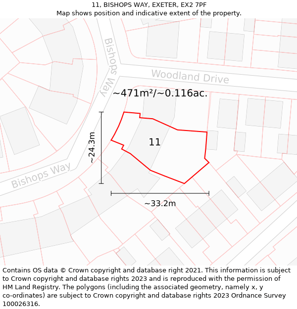 11, BISHOPS WAY, EXETER, EX2 7PF: Plot and title map