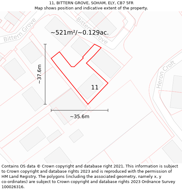 11, BITTERN GROVE, SOHAM, ELY, CB7 5FR: Plot and title map