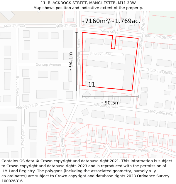 11, BLACKROCK STREET, MANCHESTER, M11 3RW: Plot and title map