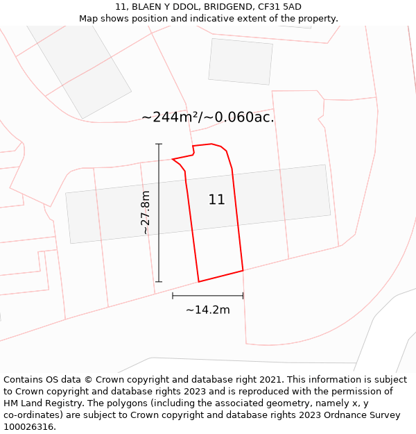 11, BLAEN Y DDOL, BRIDGEND, CF31 5AD: Plot and title map