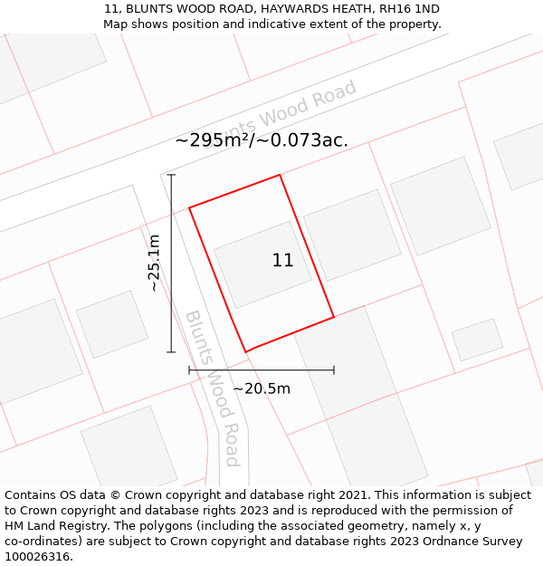 11, BLUNTS WOOD ROAD, HAYWARDS HEATH, RH16 1ND: Plot and title map