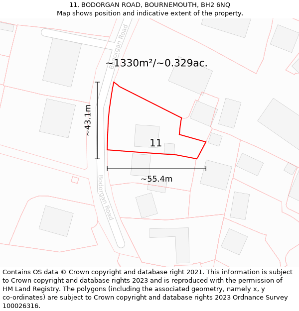 11, BODORGAN ROAD, BOURNEMOUTH, BH2 6NQ: Plot and title map