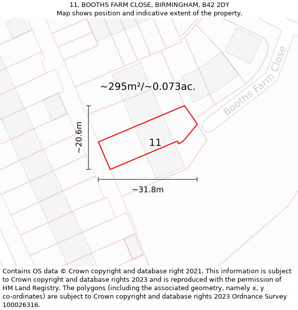 11, BOOTHS FARM CLOSE, BIRMINGHAM, B42 2DY: Plot and title map