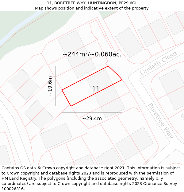 11, BORETREE WAY, HUNTINGDON, PE29 6GL: Plot and title map