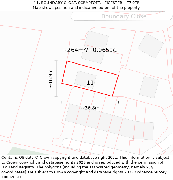 11, BOUNDARY CLOSE, SCRAPTOFT, LEICESTER, LE7 9TR: Plot and title map