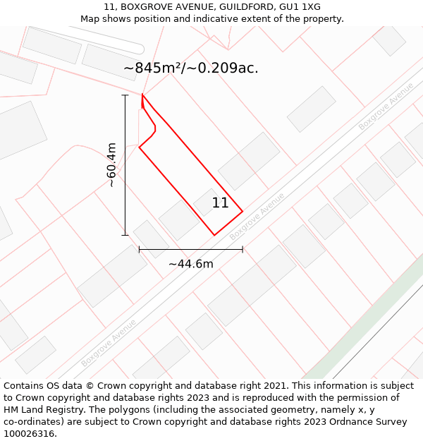 11, BOXGROVE AVENUE, GUILDFORD, GU1 1XG: Plot and title map