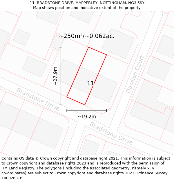 11, BRADSTONE DRIVE, MAPPERLEY, NOTTINGHAM, NG3 5SY: Plot and title map