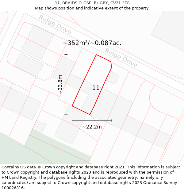 11, BRAIDS CLOSE, RUGBY, CV21 3FG: Plot and title map