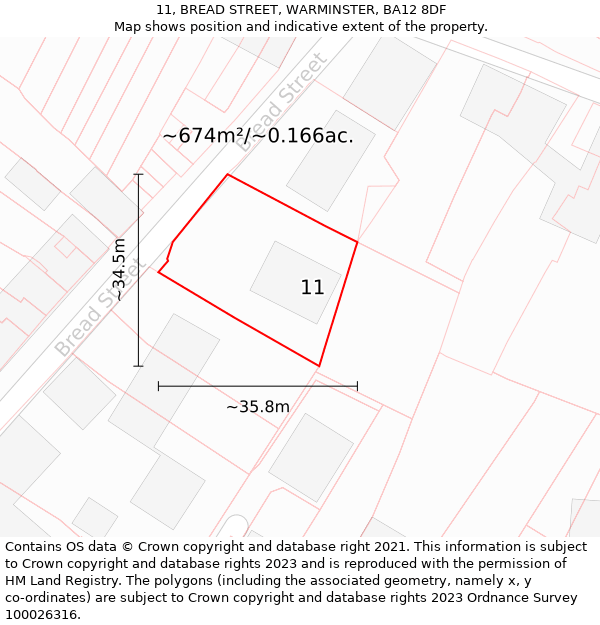 11, BREAD STREET, WARMINSTER, BA12 8DF: Plot and title map