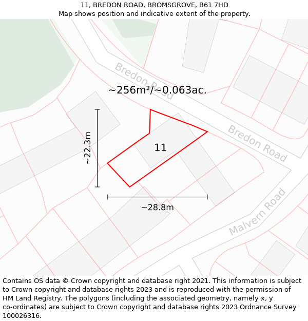 11, BREDON ROAD, BROMSGROVE, B61 7HD: Plot and title map