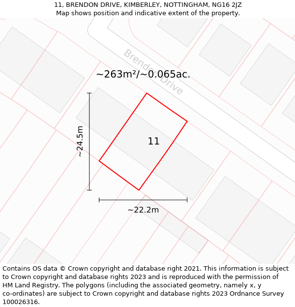 11, BRENDON DRIVE, KIMBERLEY, NOTTINGHAM, NG16 2JZ: Plot and title map