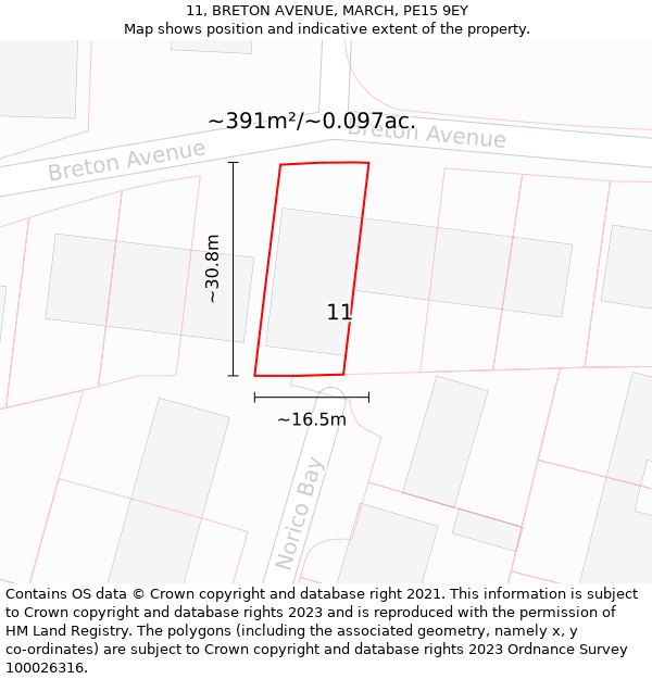 11, BRETON AVENUE, MARCH, PE15 9EY: Plot and title map