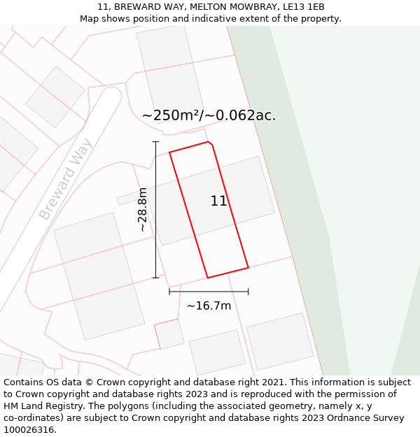 11, BREWARD WAY, MELTON MOWBRAY, LE13 1EB: Plot and title map