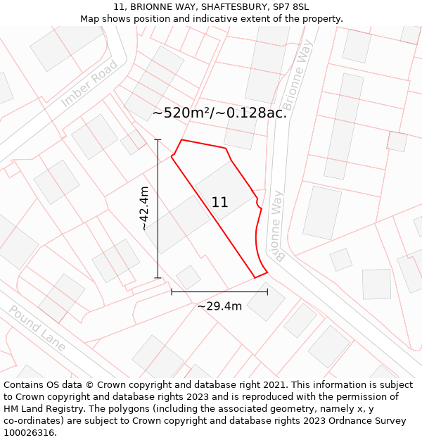 11, BRIONNE WAY, SHAFTESBURY, SP7 8SL: Plot and title map