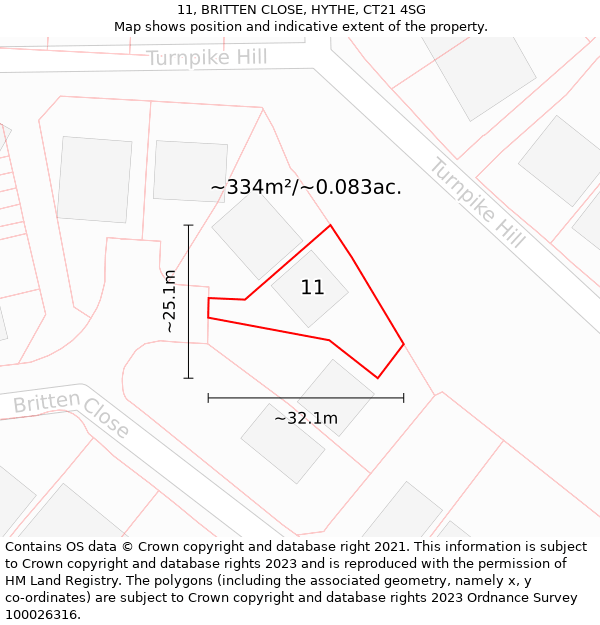 11, BRITTEN CLOSE, HYTHE, CT21 4SG: Plot and title map