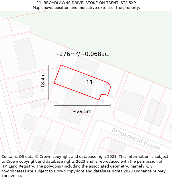 11, BROADLAWNS DRIVE, STOKE-ON-TRENT, ST3 5XP: Plot and title map