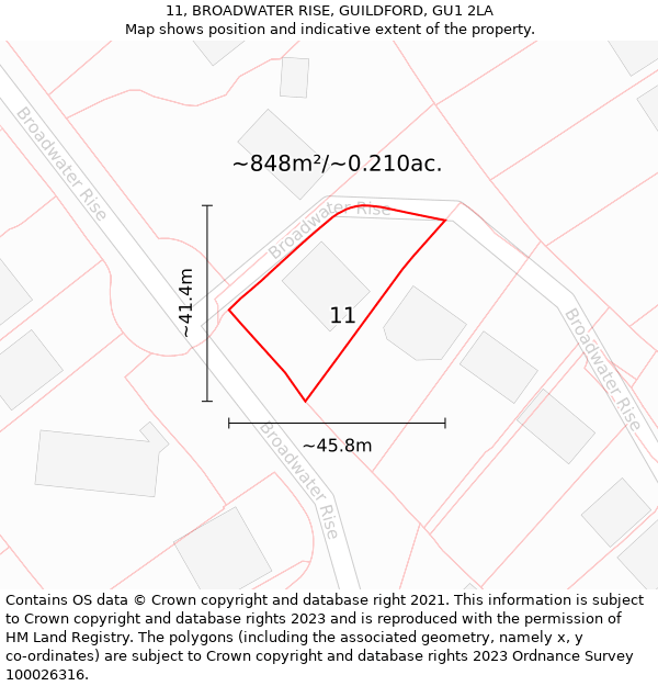 11, BROADWATER RISE, GUILDFORD, GU1 2LA: Plot and title map