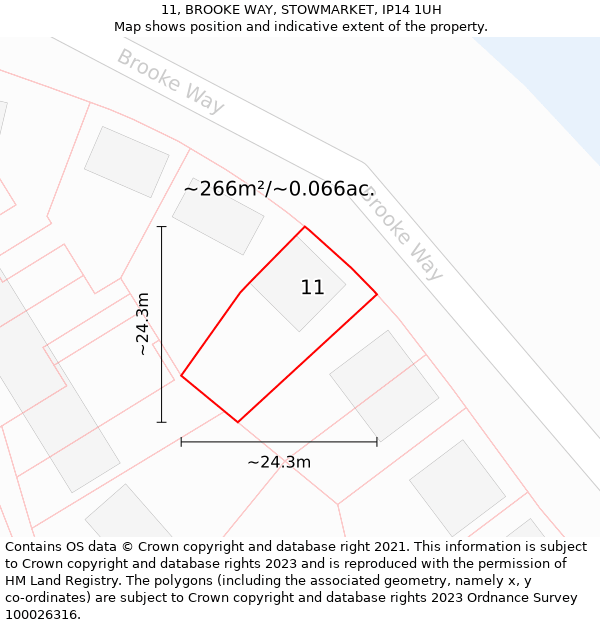 11, BROOKE WAY, STOWMARKET, IP14 1UH: Plot and title map