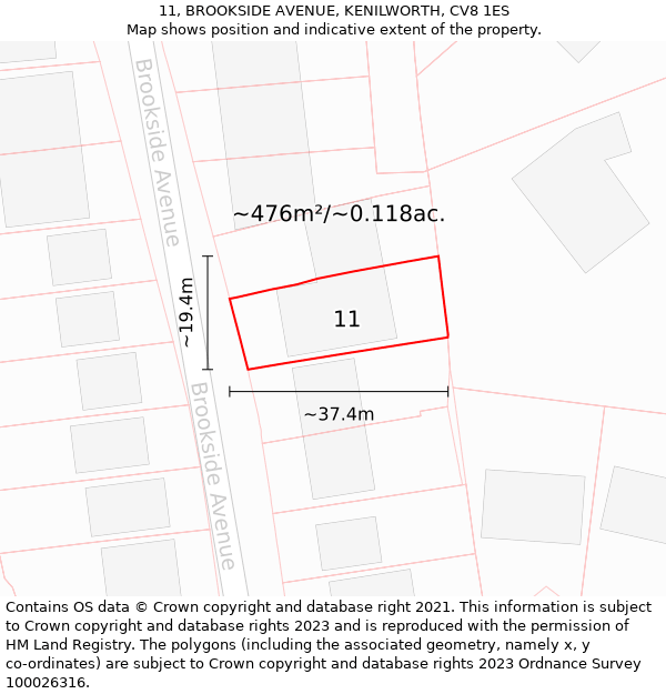 11, BROOKSIDE AVENUE, KENILWORTH, CV8 1ES: Plot and title map