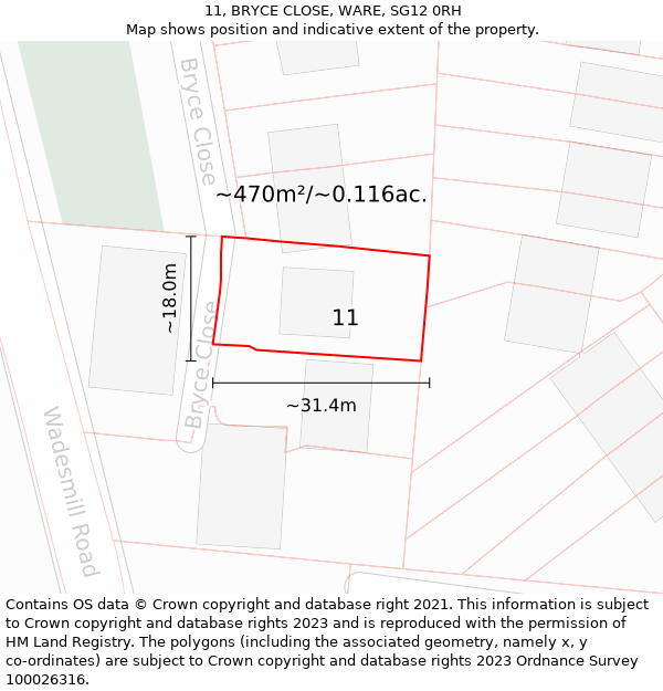 11, BRYCE CLOSE, WARE, SG12 0RH: Plot and title map