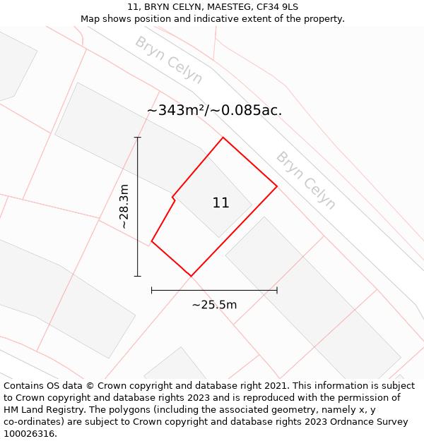 11, BRYN CELYN, MAESTEG, CF34 9LS: Plot and title map