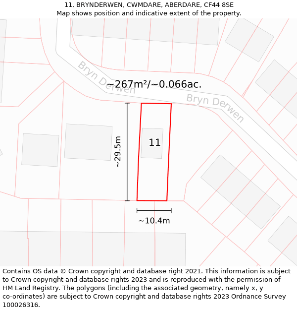 11, BRYNDERWEN, CWMDARE, ABERDARE, CF44 8SE: Plot and title map