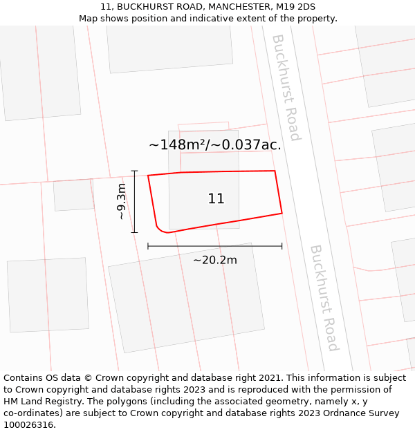 11, BUCKHURST ROAD, MANCHESTER, M19 2DS: Plot and title map